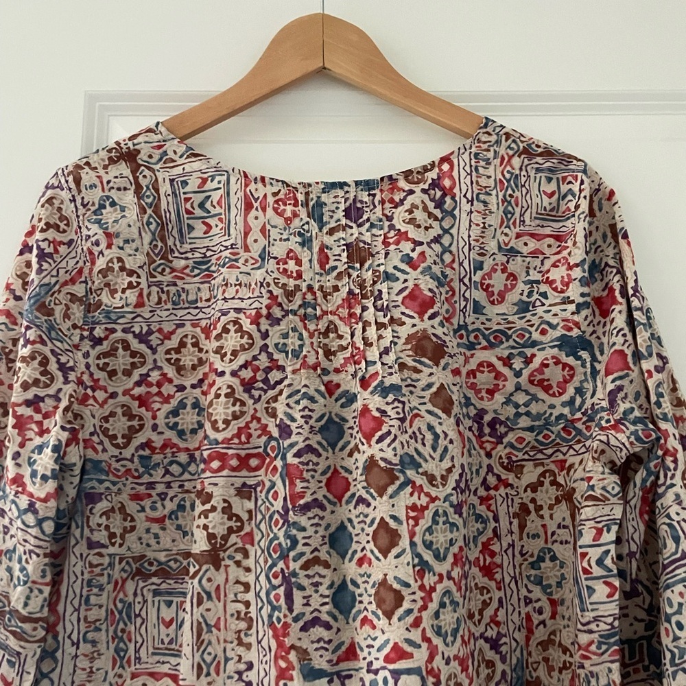 Lauren Ralph Lauren Jeans Co Pintuck Aztec Southwestern Print Cotton Top Boho - Picture 6 of 7
